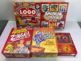 Games Lot- Logo Game, American Trivia, Zingo, What's Gnu? and IQ Challenge