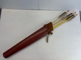 Fringed Leather Quiver with 5 Arrows