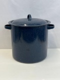 Blue Enamelware Stock Pot with Lid