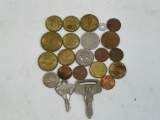 Tokens, Some U.S. Coins and 2 Keys
