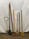Post Hole Digger, Shovel, Stone Rake, Shrub Rake, Fork & Broom