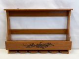 Wooden Wall Wine Shelf with Slots for Stemmed Glasses