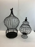Vintage Design Wire Bird Cage and Wire Lidded Cage