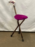 Cane/Folding Stool with Purple Seat