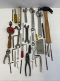 Tools Lot- Hammer, Pliers, Wrenches, Allen Wrenches, Folding Rule, Drill, Drill Index