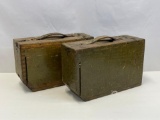 2 Antique Military Green Wooden Ammo Boxes