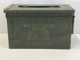 Green Metal Cartridge Box with WW 2 Military Gas Mask and Metal Canteen