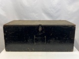 Wooden Military Foot Locker with Hinged Lid in Black Paint with Divided Tray
