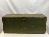 Military Foot Locker with Hinged Lid in Dark Green Paint with Divided Tray