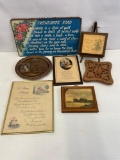 Decorative Plaques, Wall Decor and Wood Carved Trivet- 7 Pieces in Lot
