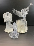 3 Glass Angel Figures- 2 are Battery Powered Light Up