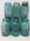 6 Blue Vintage Ball Canning Jars, One with Zinc Lid