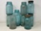 9 Blue Vintage Canning Jars- Various Sizes, Some with Zinc Lids