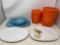 3 Blue Dishes, 2 Orange Tupperware Canister and 2 Serving Plates