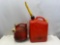 2 Red Plastic Gas Cans- 1-Gallon and 2-1/2-Gallon