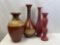 2 Pairs of Complementary Vases- Burgundy & Gold and 2 Burgundy Bud Vases
