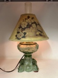 Electrified Oil Lamp Base with Floral Shade