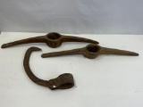 3 Iron Implement Heads- 2 Pick Heads and Log Hook