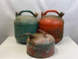 3 Metal Gas Cans- Large Green & Red Hold 5 Gallons,