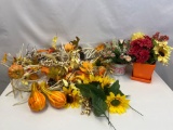 Artificial Flower Arrangements, Artificial Loose Flowers, Gourds, Raffia