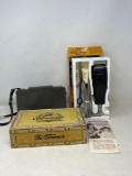 Oster Hair Trim Set, Colonnade Cigar Box and Polaroid 440 Land Camera