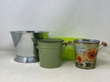 Planters- 2 Pail Types, Plastic Chartreuse and Silver