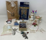 Angel Lot- Pins, Ornaments, Dollar Bill Angel, Glass Figure, More