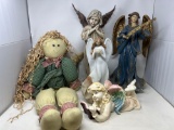 Lot of 5 Angels- Fabric, Ceramic, Composition