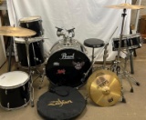 Assembled Drum Set- Branded Pieces include Pearl, Zildjian, Evans, Sabian