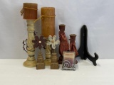 4 Country Primitive Candle Holders, 2 Flower Items, Candle & Plate Stand