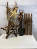 Primitive Decor- Ladder, Star, Fence & Shovel, All Decorated with Berries, Bows, Tin Stars