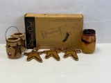 Pampered Chef Cookie Press and Primitive Decor including 3 Stars, 2 Stoneware Holders and Jar