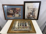 3 Framed Prints- Country Welcome, Chair Still Life and Potted Garden Florals