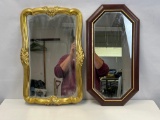 2 Wall Mirrors- Gilt Framed and Mahogany Octagonal