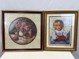 2 Framed Prints- Floral Still Life and Girl Cherub with Book