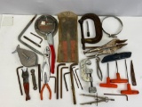 Tools Lot- C Clamps, Pliers, Plumb Bob, Allen Wrenches, Oil Filter Wrench, More