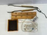 2 Wooden Wall Racks with Pegs, BBQ Tongs, Valet Drawer and Extension Cord