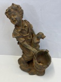 Composition Figure of Boy Holding Dog and Pail