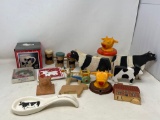 Cow Related Items- Including Wood Cut-Outs, Spoon Rest, Trivets, Cups, Cup Tops, Salt & Pepper Set