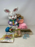 Easter/Spring Decorations- Plush Bunnies, Ceramic Bunny, Decorative Eggs, Metal Bears, Activity Pad