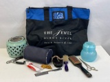 Black & Blue Tote Bag, Planter, Pet Nail Clippers, Brushes, Scissors