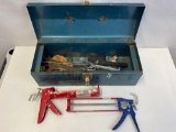 Blue Tool Box with Contents and 2 Caulk Guns