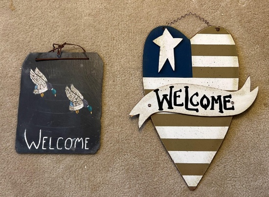 Two "WELCOME" Signs: Slate and Wood
