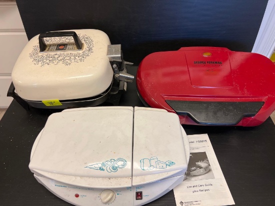 Franklin Sandwich Maker w/ Instructions, Red George Foreman Grill & Hoover Tri-Pan Electric Skillet