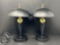 Pair of Black Metal Table Lamps with Arched Shades