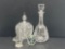 Clear Ornate Glass Compote w/ Lid, Atlantis Hand Blown Lead Crystal Decanter, Small Basket.