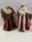 2 Fabric Santa Figures- One in Burgundy Coat, Other in Red Coat