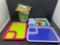 Kid's Melamine Dinner Trays with Compartments, Plastic Bowls & Flatware