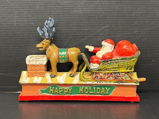 Cast Iron Mechanical "Happy Holiday" Bank