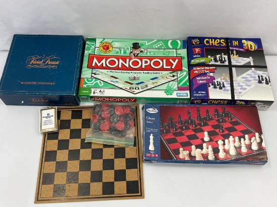 Board Games Including Trivial Pursuit, Monopoly, Chess in 3-D, Chess and Checkers
